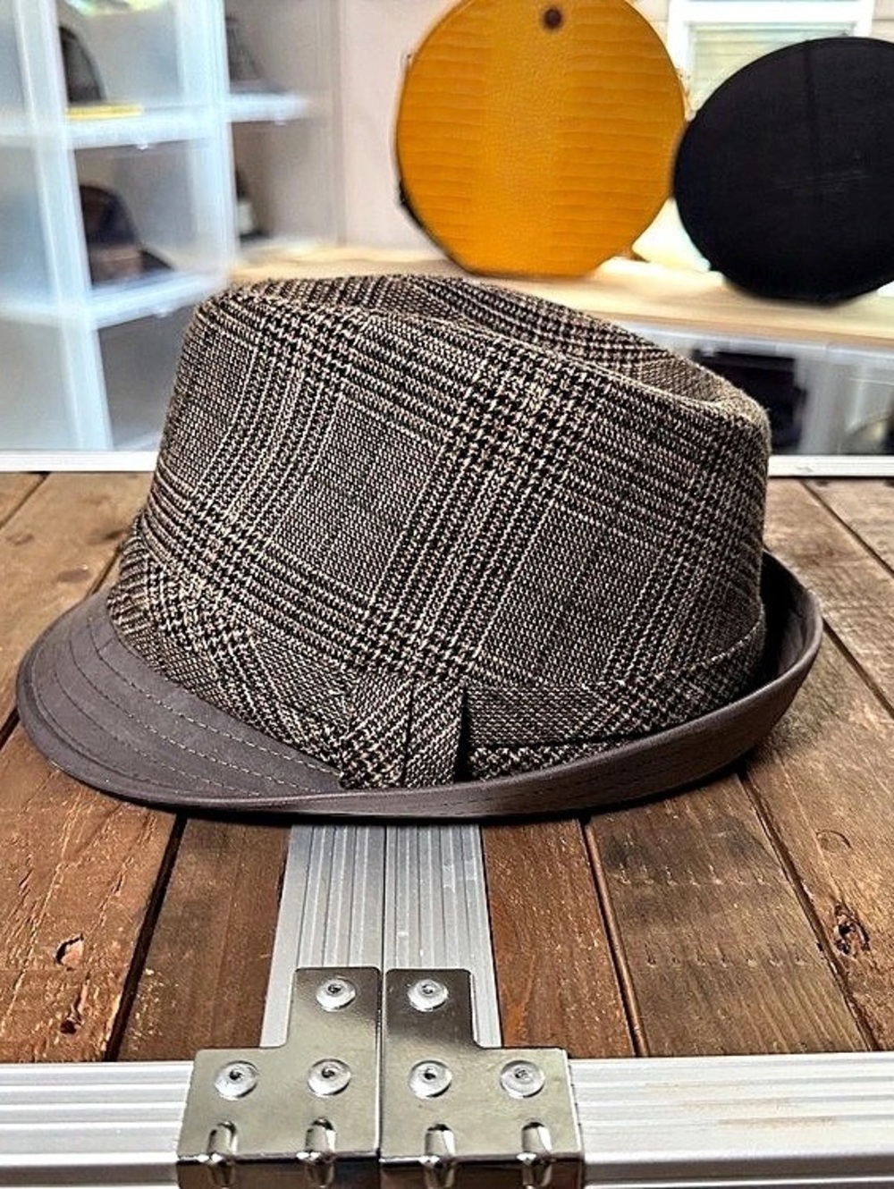 Wilsons Leather Brown Plaid Fedora Hat Wool Blend 57cm 7 1/8